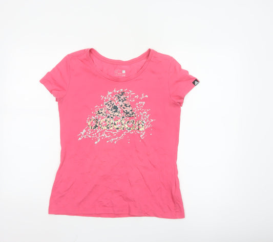 Additional front view of Adidas women’s pink graphic climalite sports t-shirt, size M