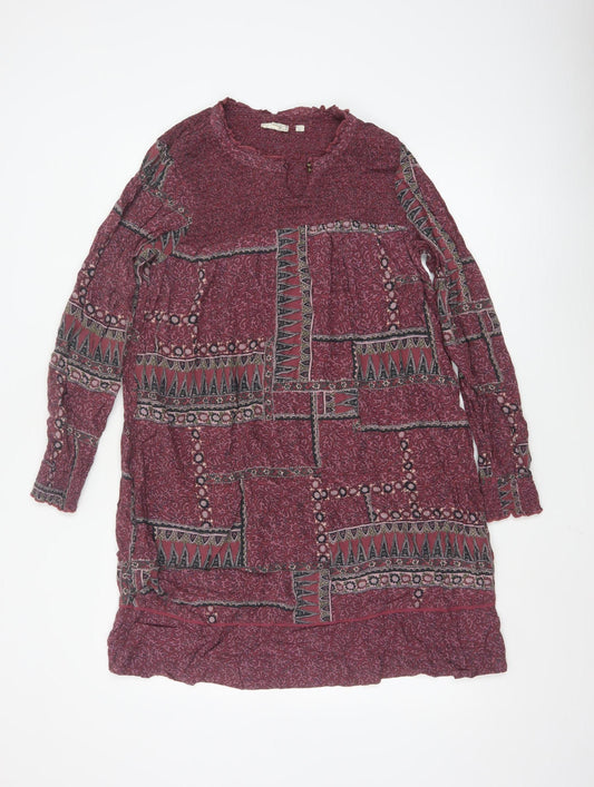 FatFace Women Purple Geometric Shift Dress Size 10 Long Sleeve