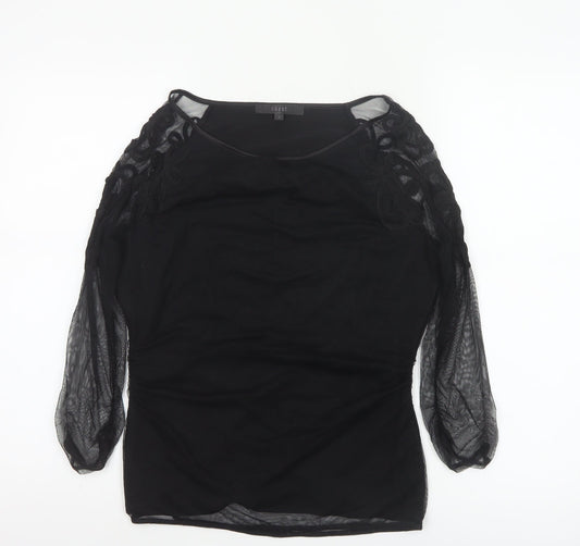 Coast Women’s Black Sheer Embroidered Long Sleeve Tunic Blouse Size S