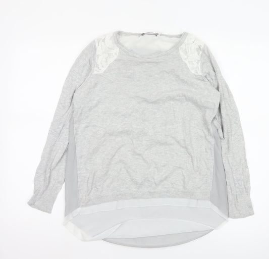 Mint Velvet Womens Grey Lace Detail Long Sleeve Tunic Blouse Size 8