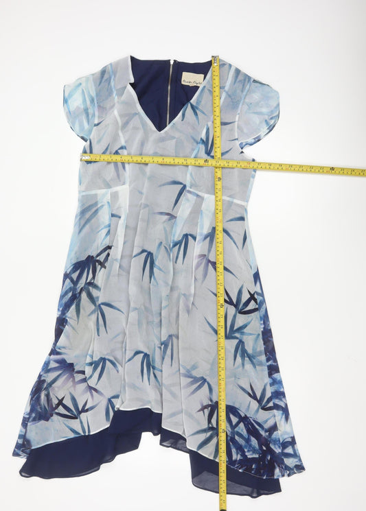 Phase Eight Women Blue Floral Asymmetric Midi Dress UK 12