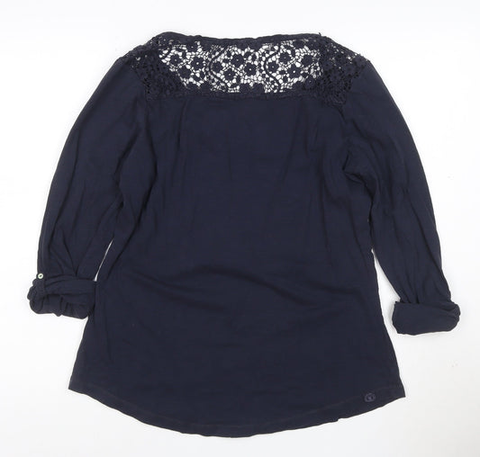 Fat Face Women's Blue Crochet Tunic Blouse Size 16 Cotton