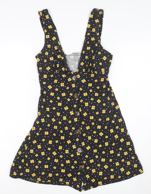 ASOS Womens Black Floral V-Neck Button Camisole Tank Top Size 8