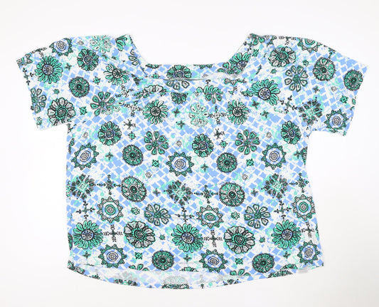 Evans Women's Blue Floral Tunic Blouse Size 22 Viscose Top