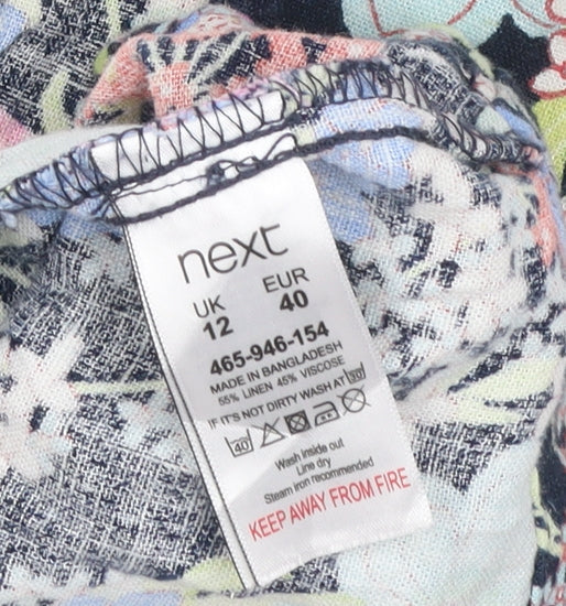 Next Women’s Multicoloured Floral Shift Dress Size 12 Sleeveless Linen Blend