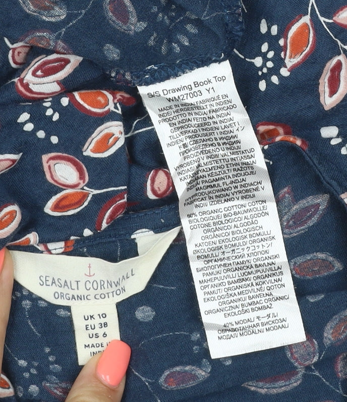 Seasalt Cornwall Women's Blue Floral Organic Cotton Tunic Blouse UK 10