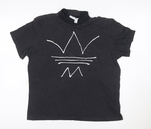 Additional front view of Adidas Women Black Short Sleeve Mock Neck Cotton T-Shirt, size 10
