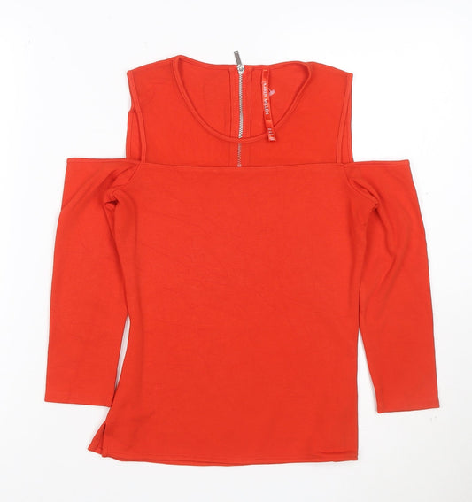 Karen Millen Women's Red Cold Shoulder Long Sleeve Zip Top Size 6