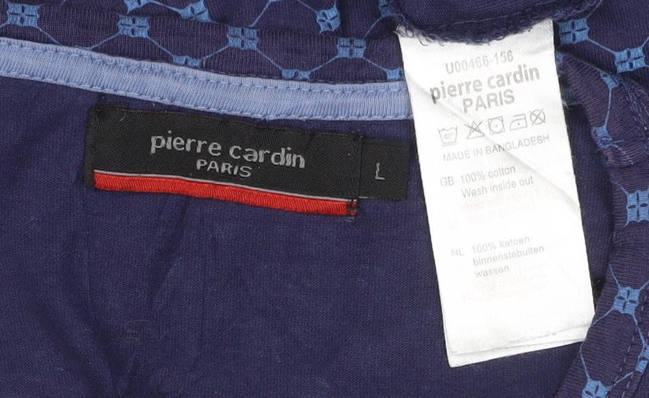 Brand and care label for Pierre Cardin Blue Geometric Cotton T-Shirt L unisex adults