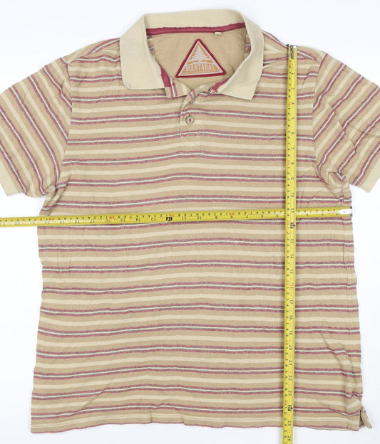 Mantaray Men's Beige Striped Cotton Polo Shirt Size M