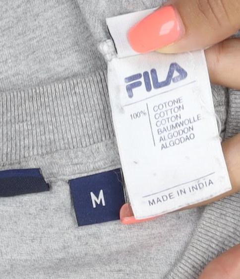 Brand and care label for Fila Men's Grey Sleeveless Logo T-Shirt, size M, Sportswear