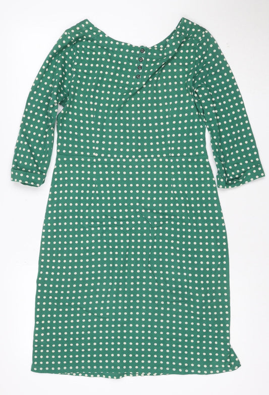 White Stuff Women’s Green Polka Dot Cotton Shift Dress Size 10