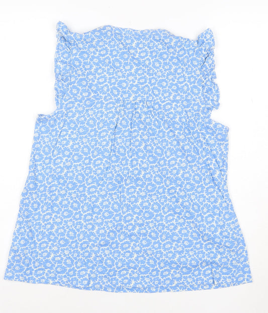 Crew Clothing Women Blue Floral Sleeveless Tunic Blouse Size 8