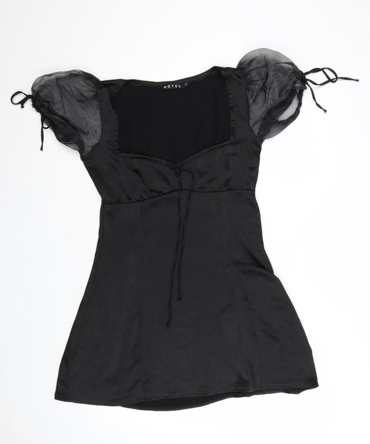 Motel Rocks Women Black Short Puff Sleeve Mini Dress Size S