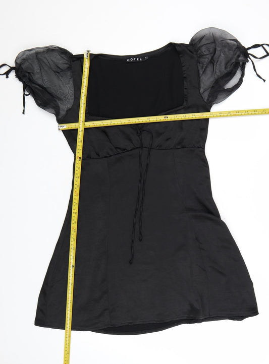 Motel Women Black Short Puff Sleeve Mini Dress Size S