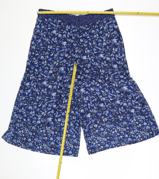French Connection Womens Blue Floral Wide-Leg Cropped Trousers Size 12
