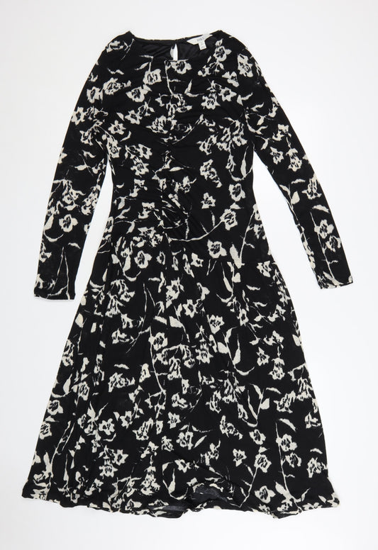 Marks & Spencer Women's Black Floral Fit & Flare Dress Size 10