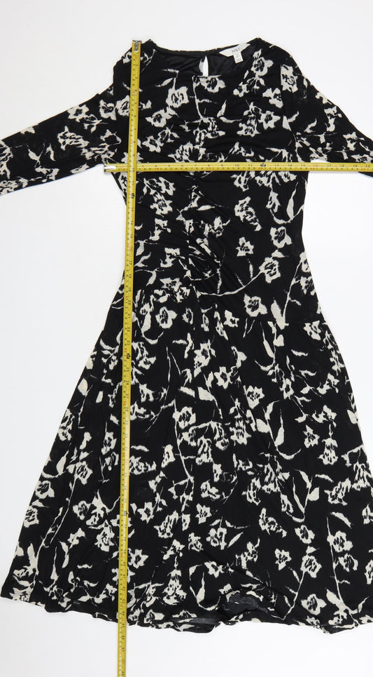 Marks and Spencer Women's Black Floral Fit & Flare Dress Size 10