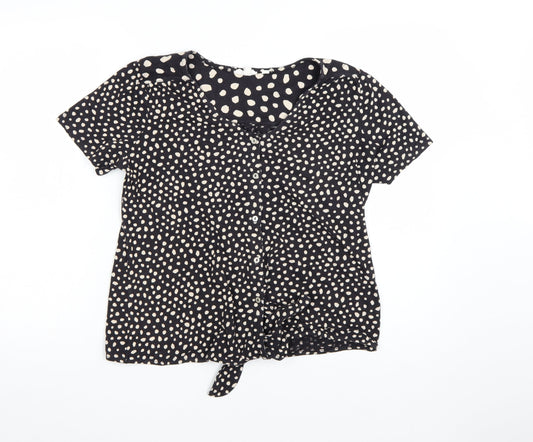 FatFace Women's Black Polka Dot Button Tunic Blouse UK 12 Cotton Modal