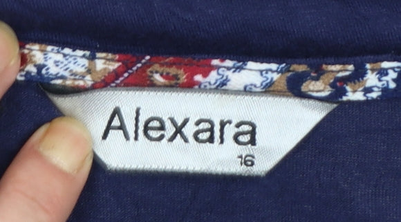 Brand and care label for Alexara Women’s Multicoloured Geometric V-Neck Tunic Blouse, size UK 16