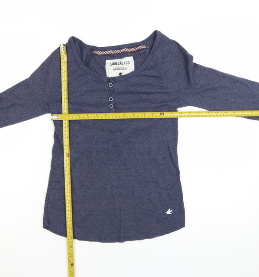 SoulCal & Co Women Blue Long Sleeve Henley Jersey Top Size 10