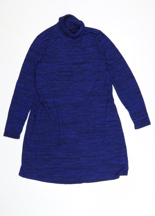 Marks & Spencer Women’s Blue Roll Neck Long Sleeve Knit Shift Dress Size 18