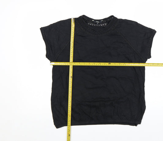 Next Womens Black Cotton Crochet Trim Short Sleeve T-Shirt Size 14
