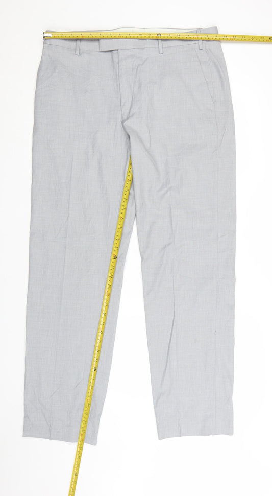 Marks and Spencer Men's Grey 36 Regular Fit Dress Trousers