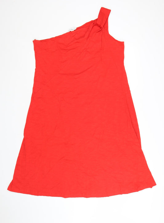 Marks & Spencer Women Red Petite One Shoulder Cotton A-Line Dress Size 18
