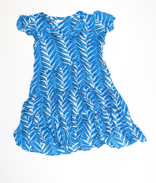 Marks & Spencer Per Una Women's Blue Geometric A-Line Dress Size 10