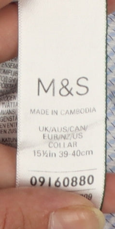 Marks and Spencer Mens Blue Slim Fit Check Cotton Dress Shirt 15.5in Collar