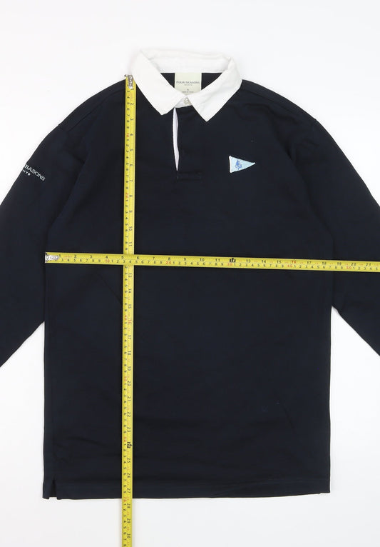 Four Seasons Men's Navy Long Sleeve Polo Shirt Size S 100% Cotton Yachting Style