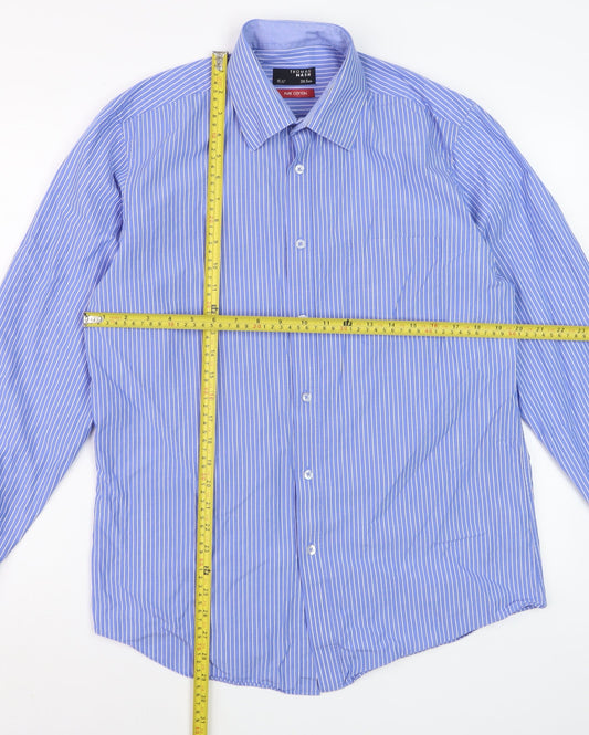Thomas Nash Blue Striped Men's 15.5in Regular Fit Long Sleeve Cotton Dress Shirt