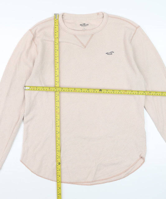 Hollister Men’s Beige Long Sleeve Crew Neck T-Shirt Size L