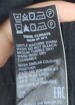 Marks and Spencer Women’s Black Linen Blend Drawstring Trousers Size 12