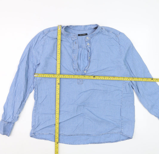Marc O'Polo Women's Blue Striped Lyocell Henley Blouse Size 10