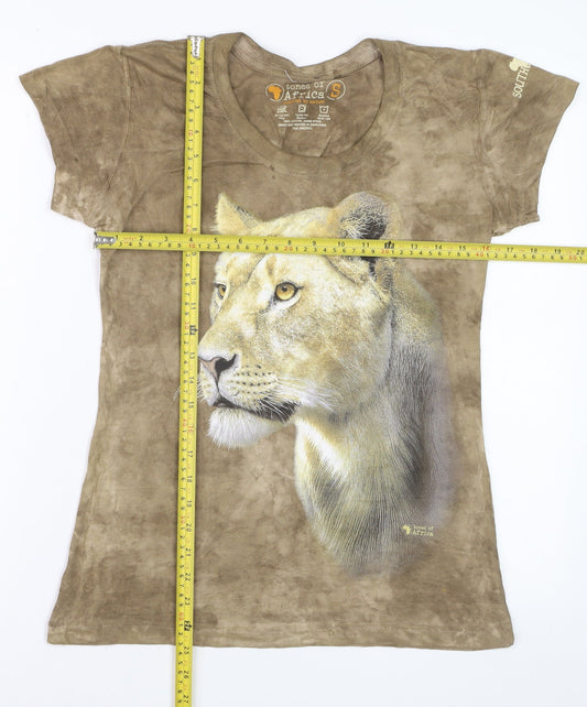 Tones of Africa Women’s Brown Lion Print Cotton T-Shirt Size S