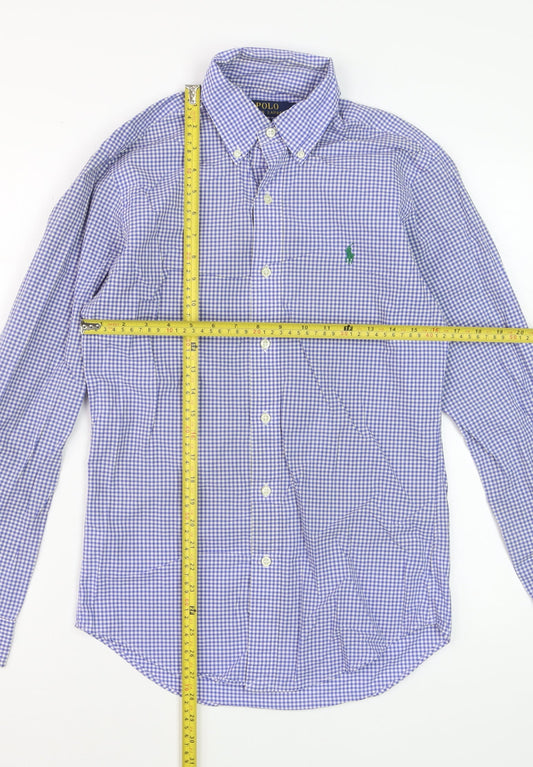 Polo Ralph Lauren Men's Blue Check Slim Fit Long Sleeve Cotton Dress Shirt Size S