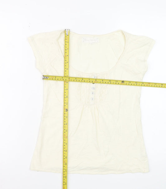 River Island Women Ivory Cotton Button Detail T-Shirt Size 10