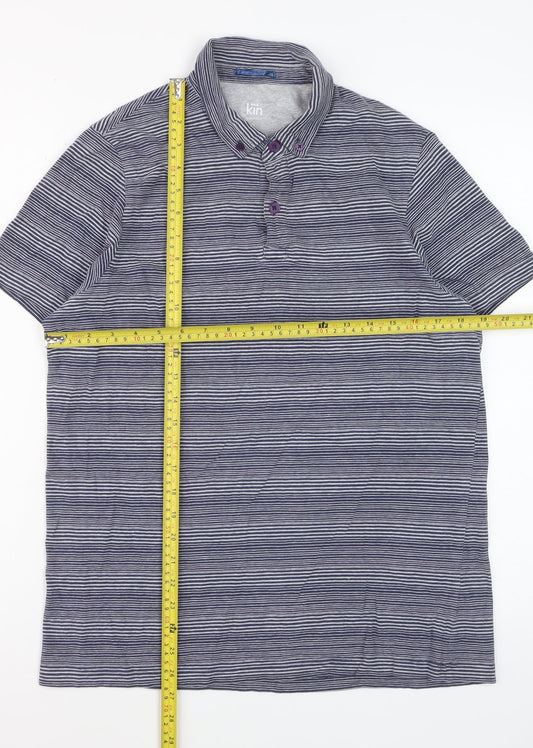 John Lewis Men Blue Striped Short Sleeve Cotton Polo Shirt M