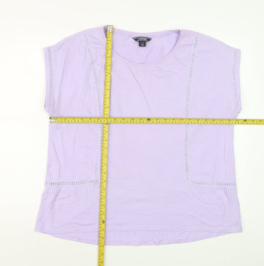 Lands' End Women's Purple Cotton Crochet Trim T-Shirt XL
