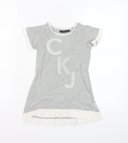 Calvin Klein Jeans Teens Grey Rhinestone CKJ Cotton T-Shirt Size 4