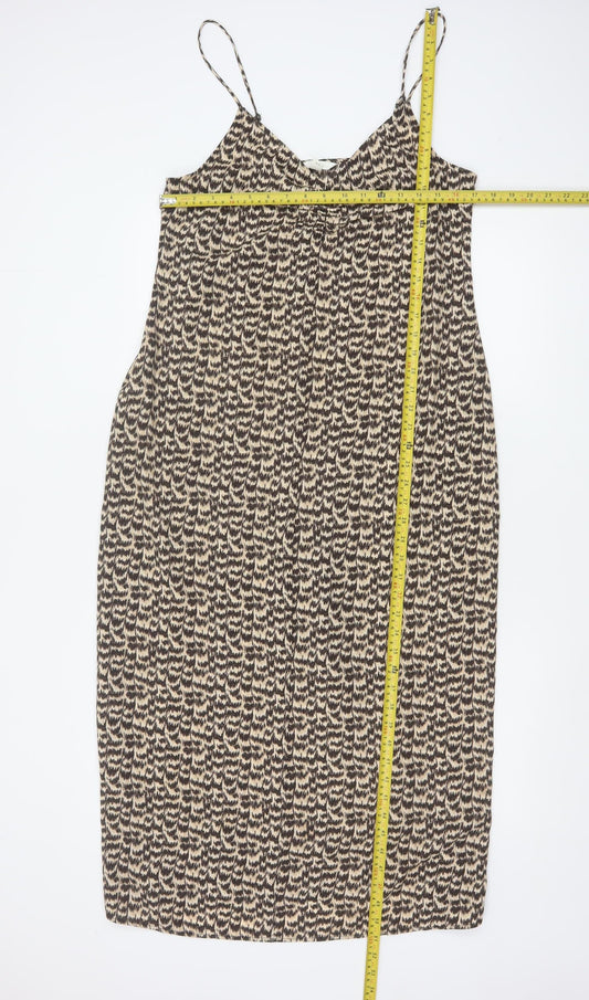 H&M Women’s Beige Geometric Slip Dress Size 12 Summer Casual