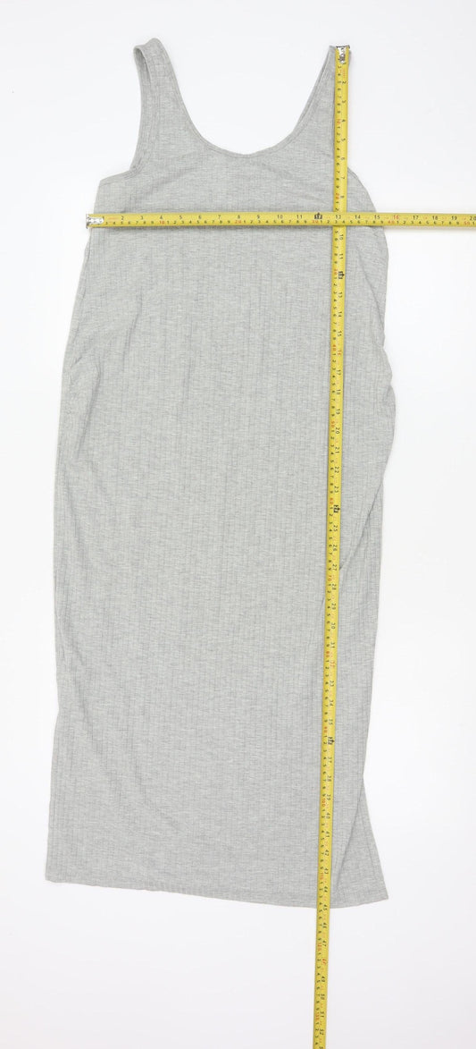 H&M Mama Grey Maternity Midi Tank Dress Size 12 Sleeveless Stretch