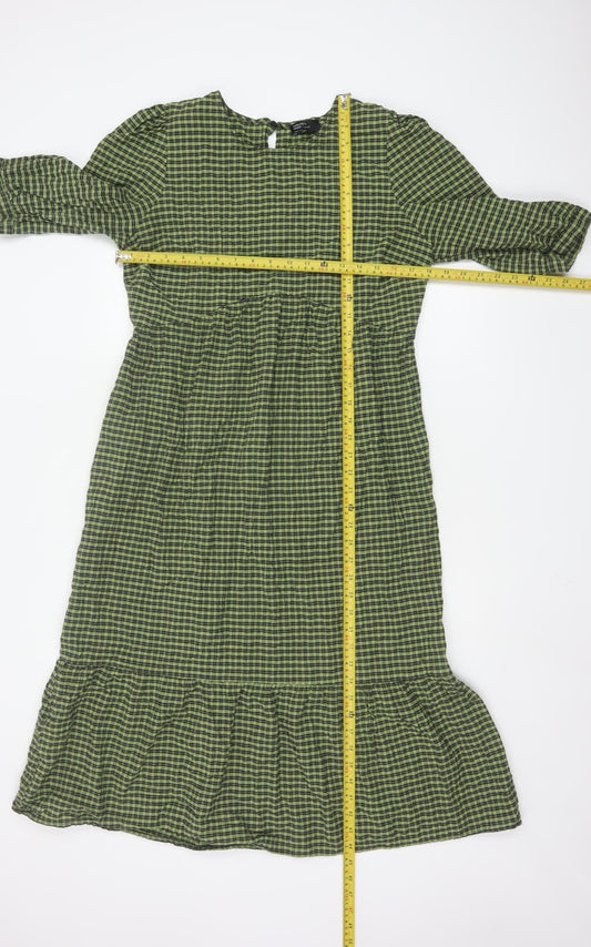 Nobody's Child Women's Green Check Midi A-Line Dress Size 14
