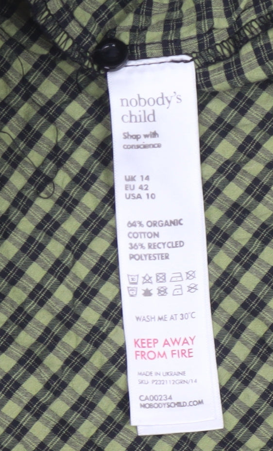 Nobody's Child Women's Green Check Midi A-Line Dress Size 14