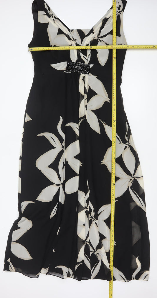 Jacques Vert Women's Black Floral Beaded Midi Dress Size 20