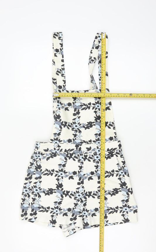 Topshop Womens Beige Floral Dungaree Playsuit UK 10 Cotton Blend