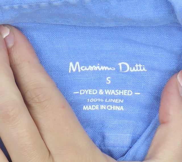 Massimo Dutti Men's Blue Linen Long Sleeve Button-Up Shirt Size S