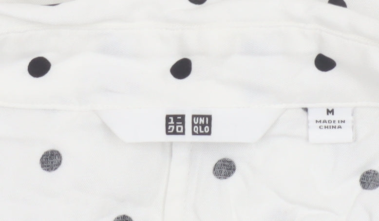 Uniqlo Women White Polka Dot Button-Up Shirt M Viscose